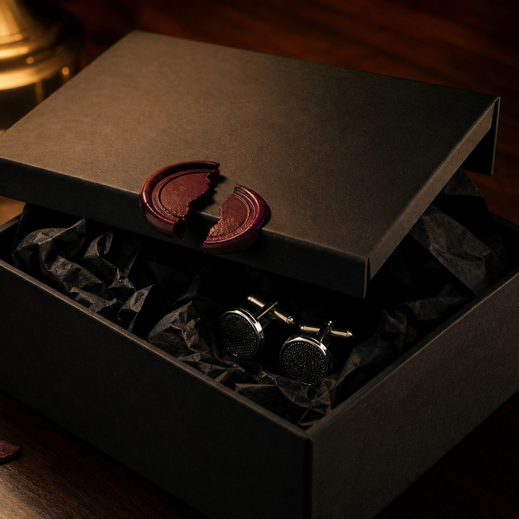 The moment of opening — tissue, seal, and the piece within